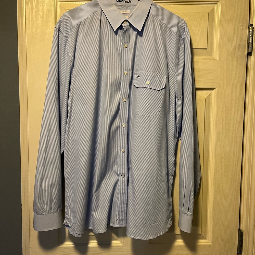 Lacoste long sleeve button down shirt blue\white
